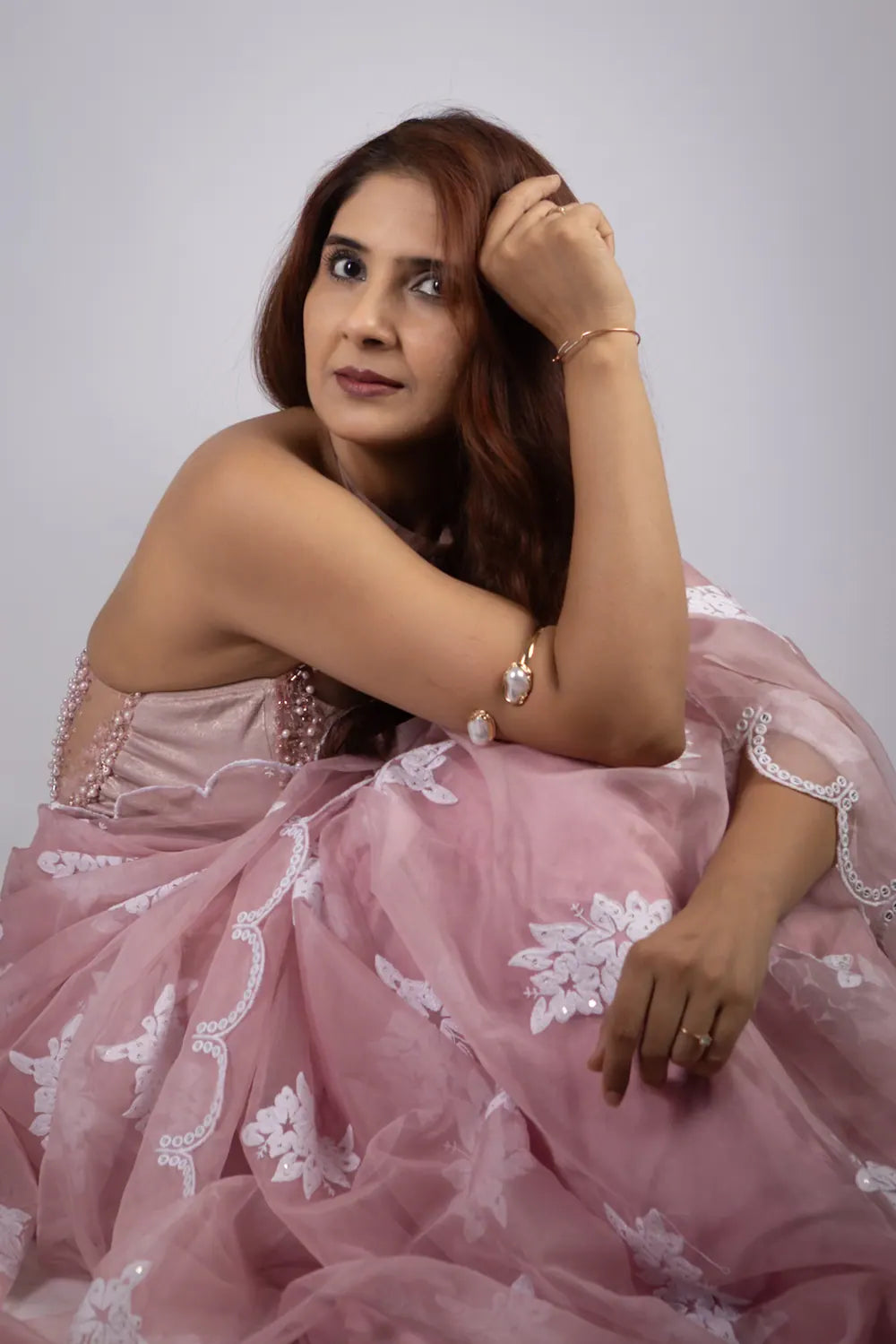 Gulabi Organza Saree, view 4