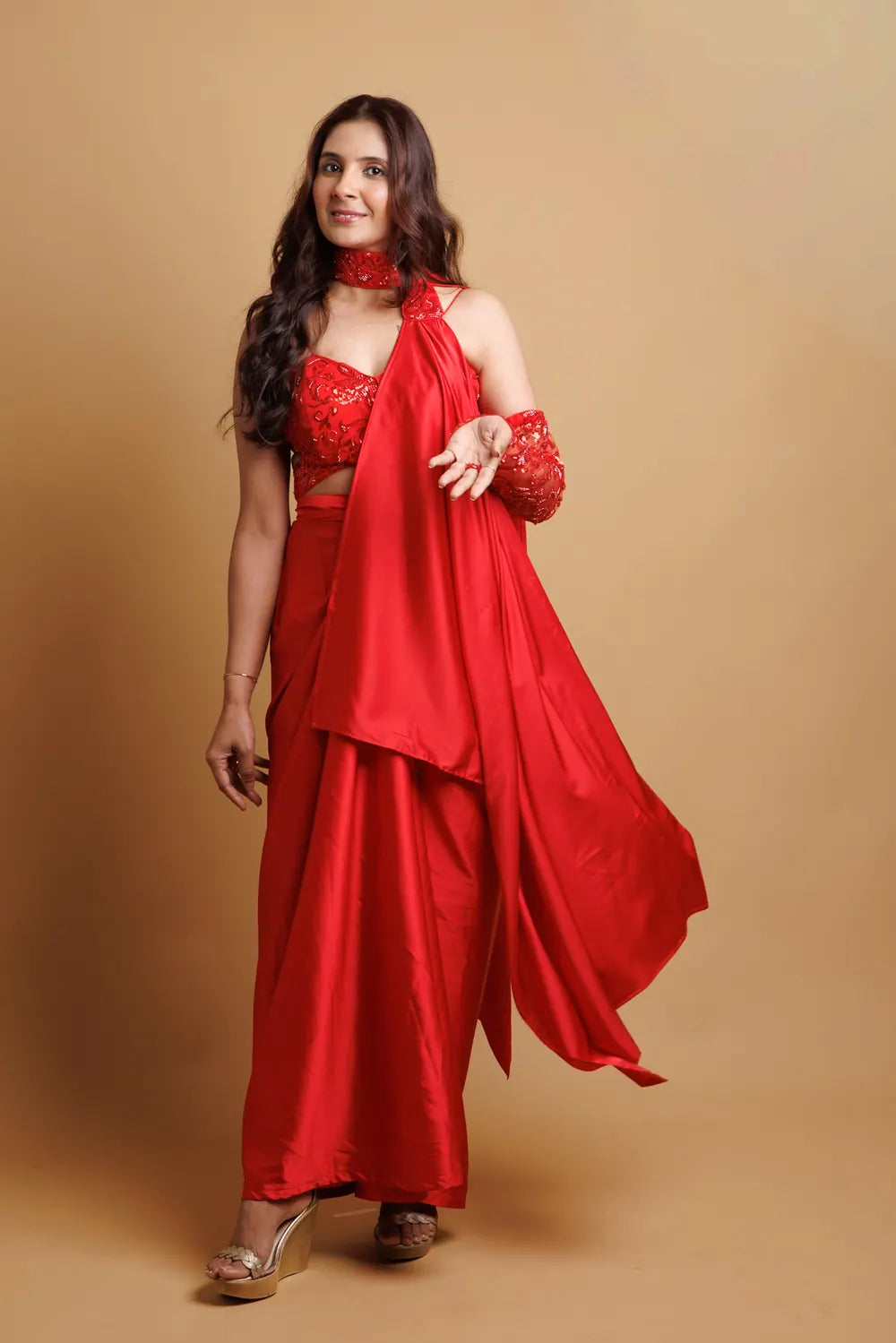 Laal Pre-draped Saree