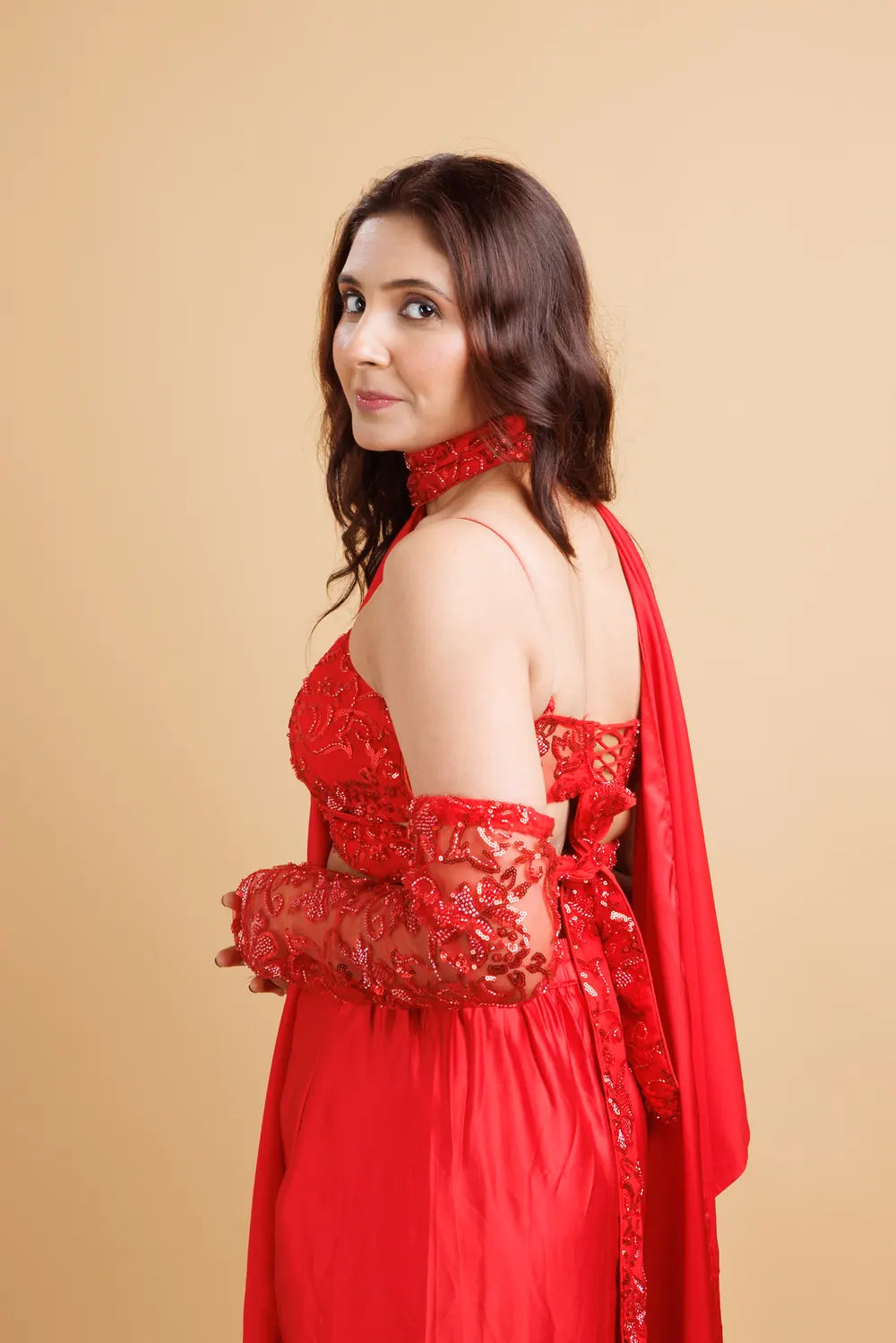 Laal Pre-draped Saree, view 4