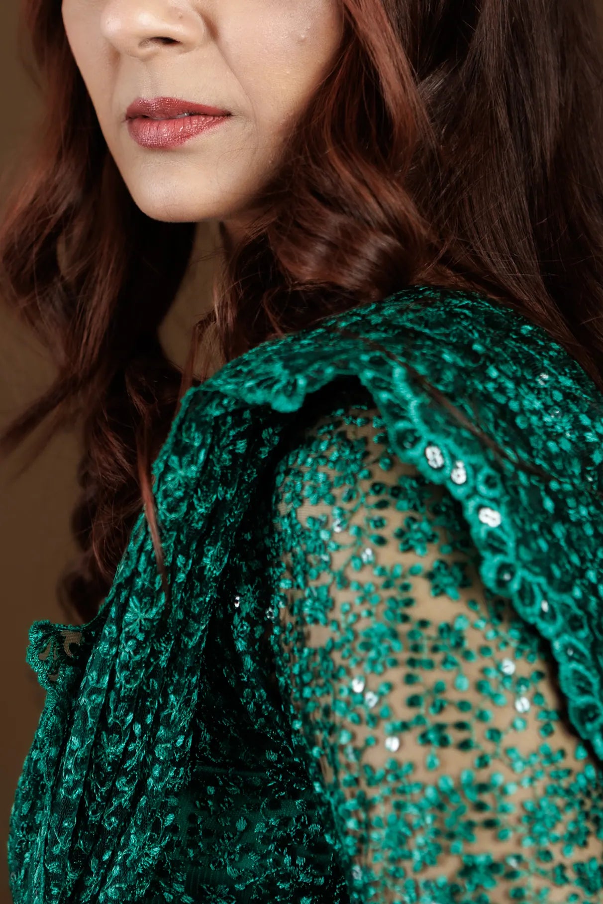 Sequinned net, scalloped edge